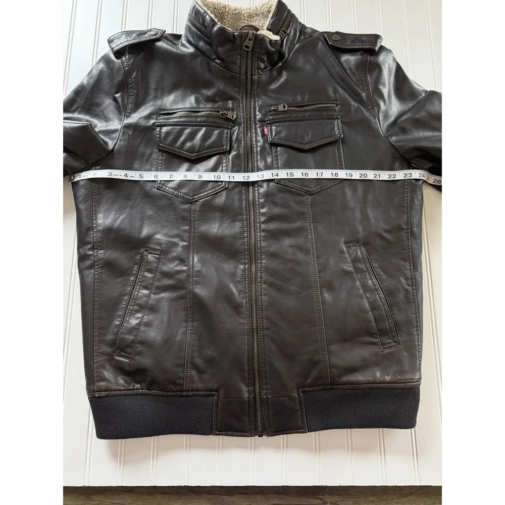 Levi's Faux Leather Aviator Bomber Jacket Sherpa Lined Brown‎ Men's L